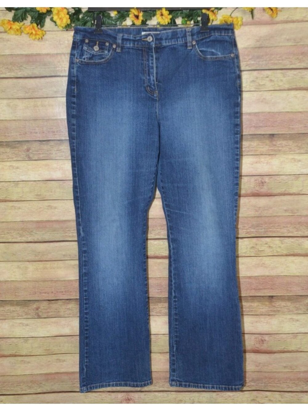 Crazy Horse Liz Claiborne Jeans Stretch Denim Straight Leg Ladies 16 Medium Wash